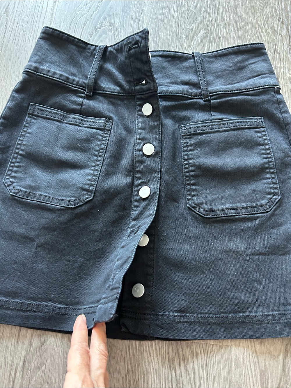 Dark Denim Skirt from Anthropology with Button-Front and Pockets - Picture 3 of 10